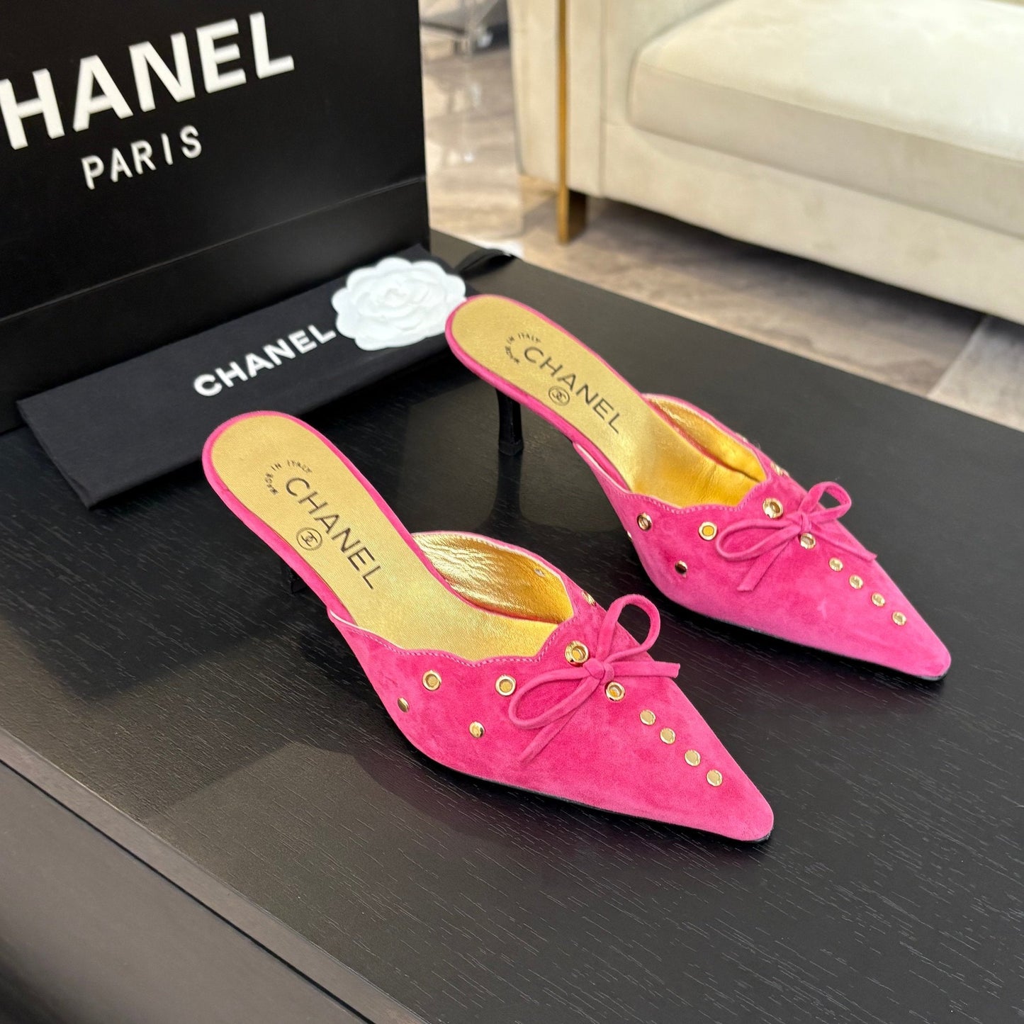 CC 2026 High Heeled Mule 65 Gold Suede Sheepskin 700582