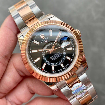 SKY-DWELLER TWO-TONE 42 ROSE GOLD BEZEL BLACK DIAL