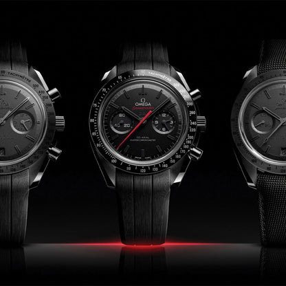 Speedmaster Dark Side of the Moon Black Ceramic 44.25mm - Full Black w/ Red Seconds Hand on Rubber Strap