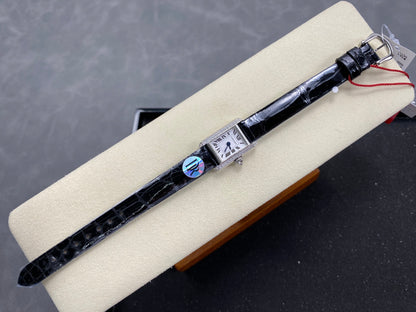 Cartier Tank 24mm White Dial Sliver Case Diamond Bezel Leather