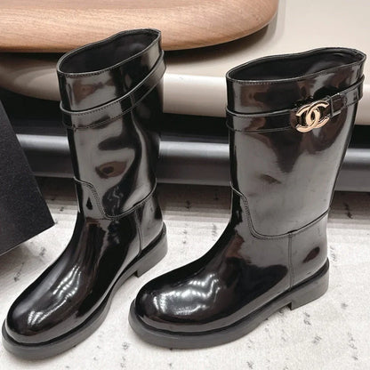 Chanel 2026 Round-Toe Zip-Up Mid-Calf Boots Cowhide 976099