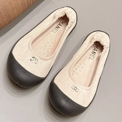 Chanel 2026 Round-Toe Wrinkled Ballet Flat Suede 976100