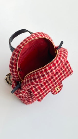 CC Houndstooth Backpack 28 Red Wool Tweed