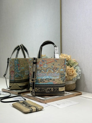 CD Fall 2025 Souvenir Small Book Tote Beige Cotton 288597