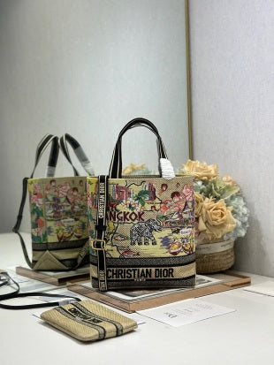 CD Fall 2025 Souvenir Small Book Tote Beige Cotton 288597