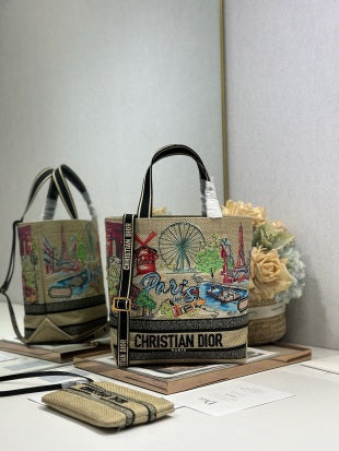 CD Fall 2025 Souvenir Small Book Tote Beige Cotton 288597
