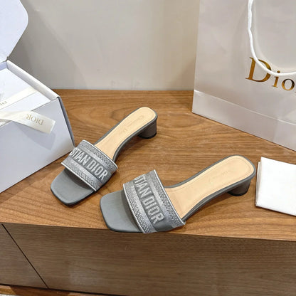 Dior 2026 Dway Heeled Slide Sandals 35mm Fabric Leather 911190