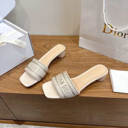 Dior 2026 Dway Heeled Slide Sandals 35mm Fabric Leather 911190