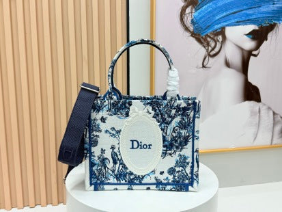 Dior Book Tote With Strap Blue Toile De Jouy Floral Garden Canvas