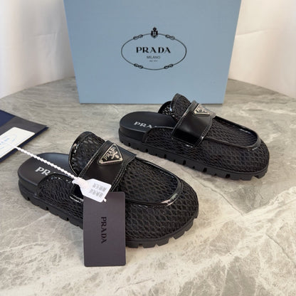 Prada 2026 Platform Mules 20mm Raffia Leather 789429