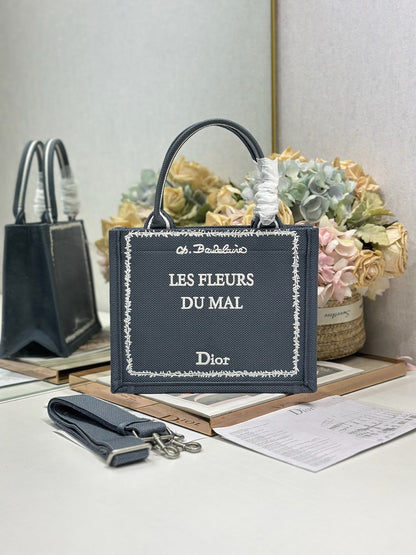CD Les Fleurs du Mal Book Tote Grey Canvas