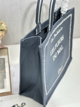 CD Les Fleurs du Mal Book Tote Grey Canvas