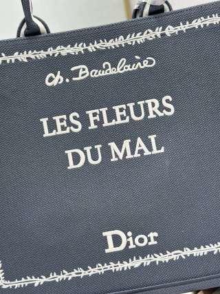 CD Les Fleurs du Mal Book Tote Grey Canvas