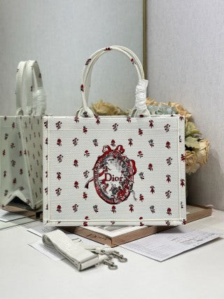 CD Book Tote White Red in Canvas