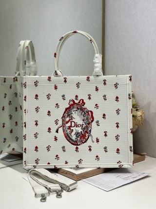 CD Book Tote White Red in Canvas