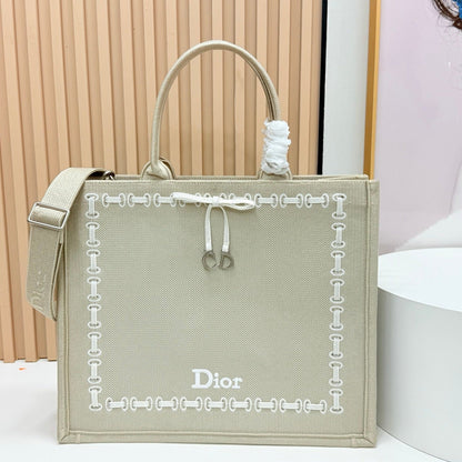 CD Book Tote Bag with Strap Beige in Embroidery 155367