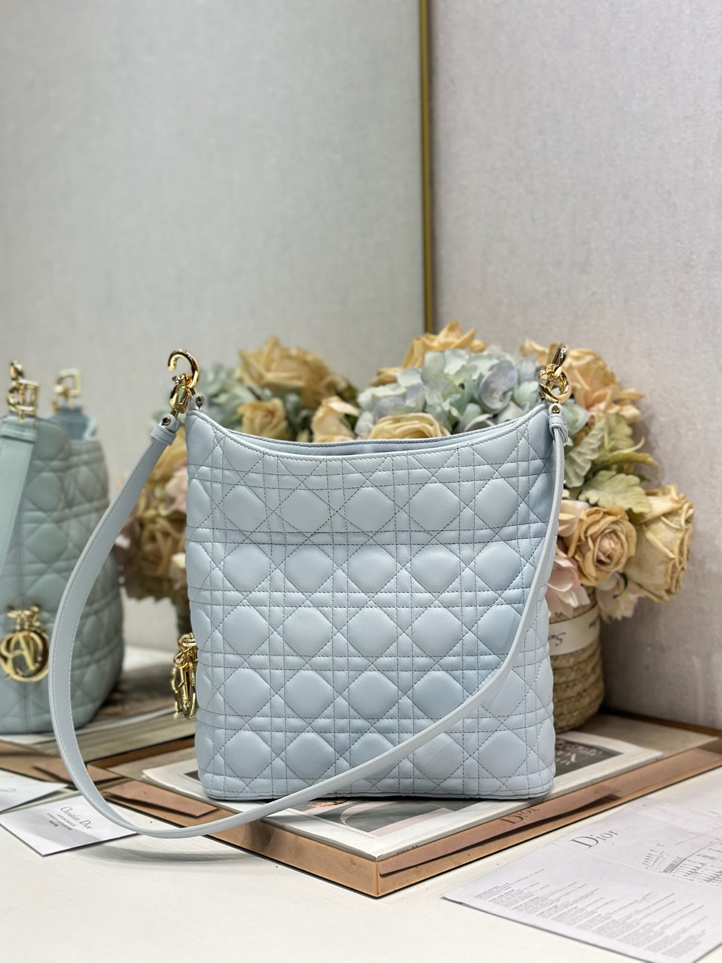 CD Lady Dior Shoulder Bag 27cm Light Blue in Sheepskin 155549