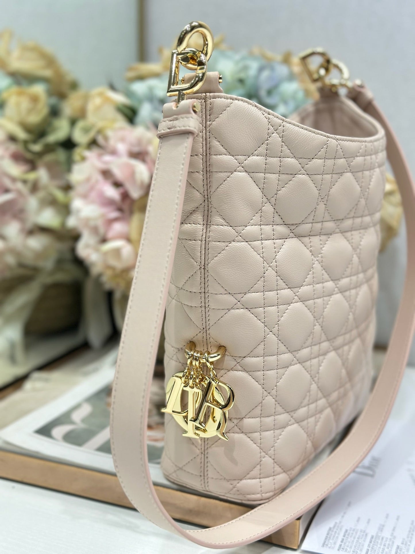 CD Lady Dior Shoulder Bag 27cm Light Pink in Sheepskin 155553
