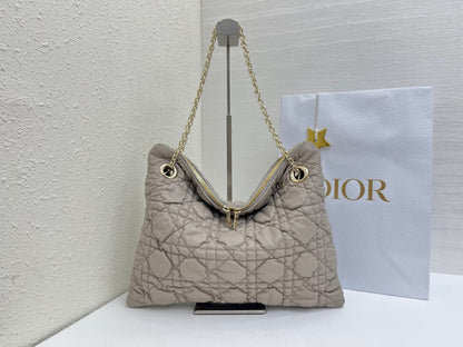 CD Small Cannage Quilted Tote Bag Light Taupe Cowhide 158104