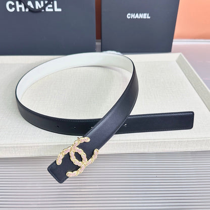 CC Crystal Buckle Reversible Belt Black White Cowhide 211208