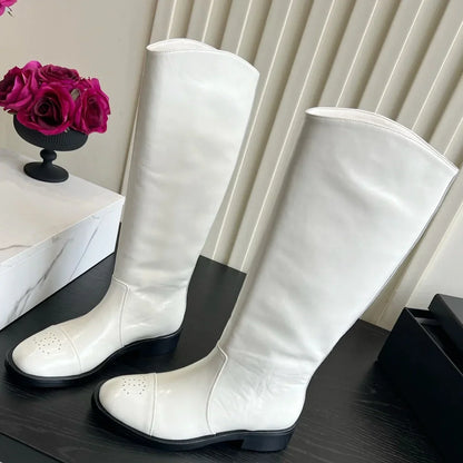 Chanel 2026 Perforated Toe Long Boots Patent Leather 977237