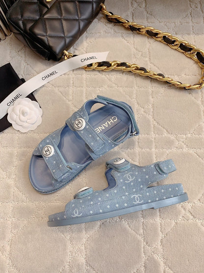 Chanel 2026 Printed Velcro Dad Sandals Fabric 977458