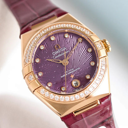 Omega Constellation 29mm Diamond Bezel Crocodile Leather