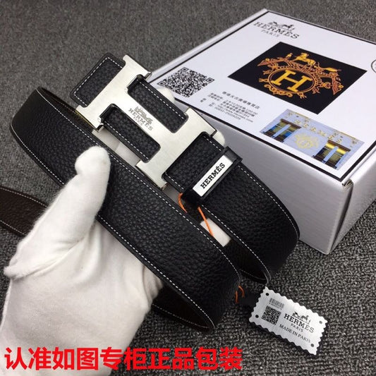 HM Original Belt 38mm Black Cowhide Sliver Buckle 620254
