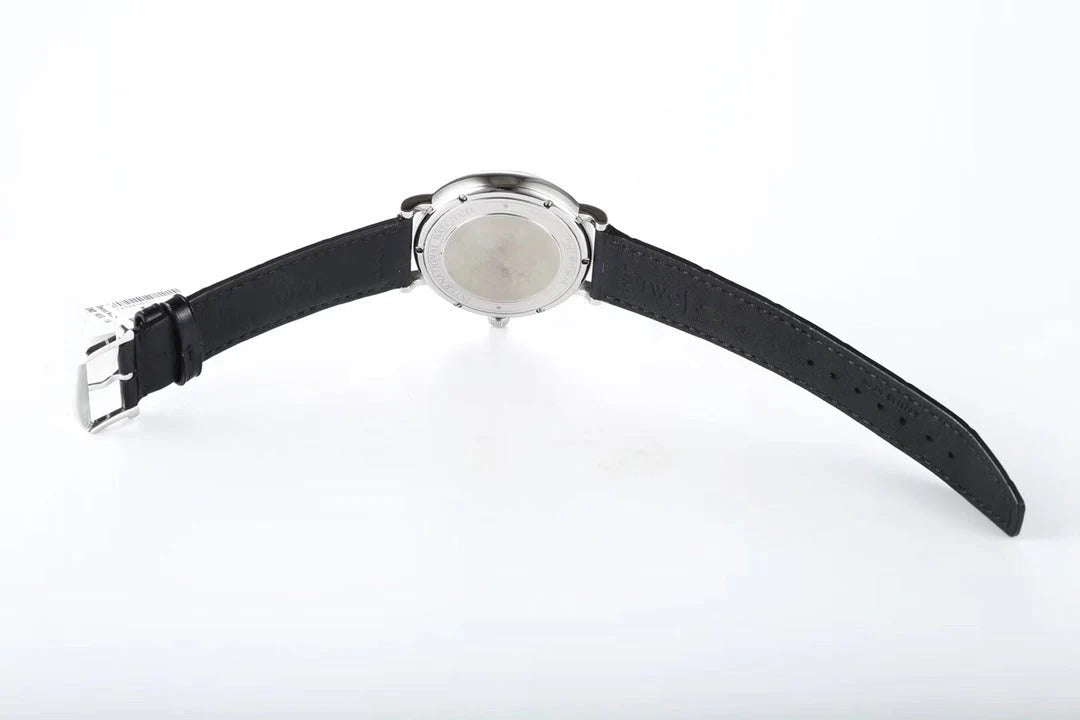 IWC Portofino 40mm Black Dial Steel Case Black Leather Strap