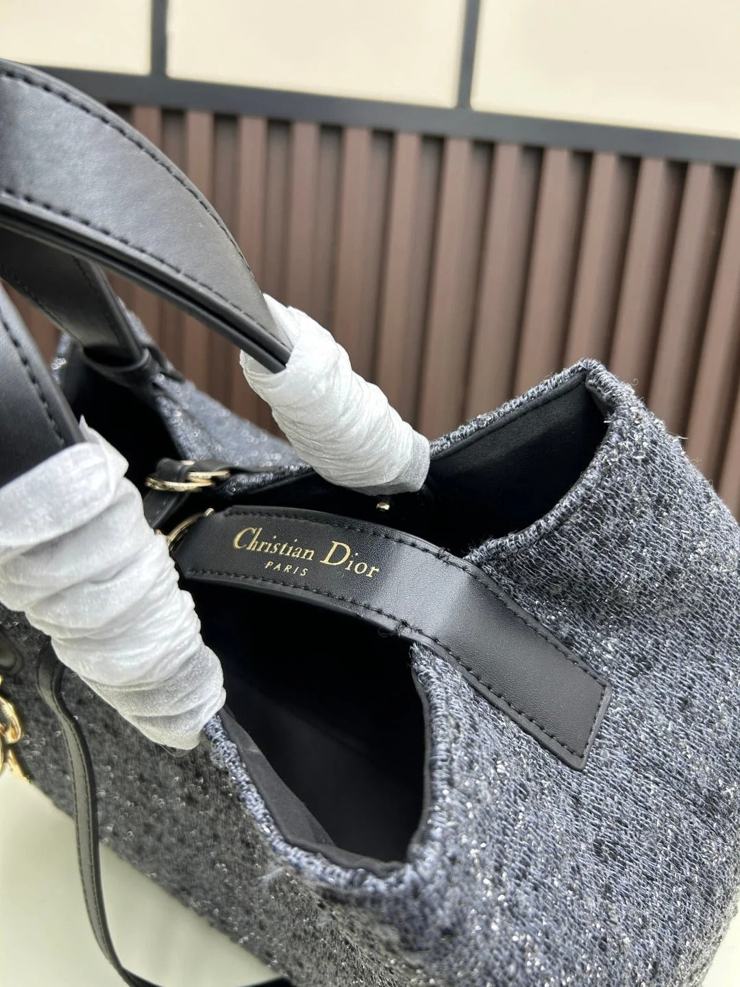 Dior 2026 Tourjours Bag 28.5cm Dark Grey Denim Leather