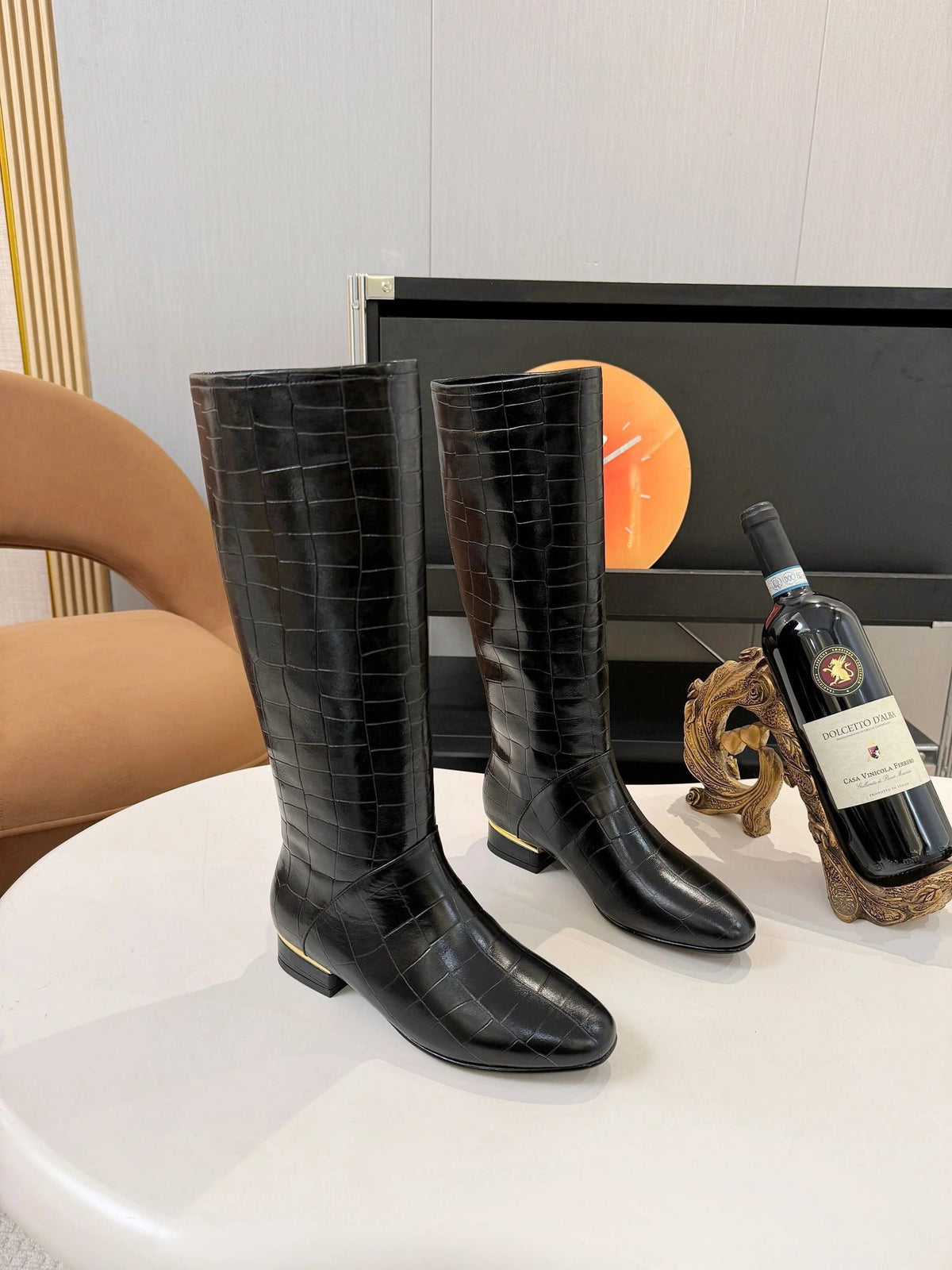 Chanel 2026 Crocodile Embossed Boots Black Leather 985727