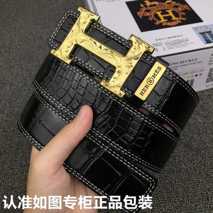 HM Belt 38mm Black Crocodile Leather Gold Buckle 619361