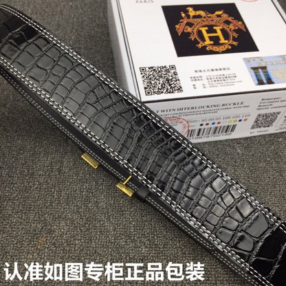 HM Belt 38mm Black Crocodile Leather Gold Buckle 619361
