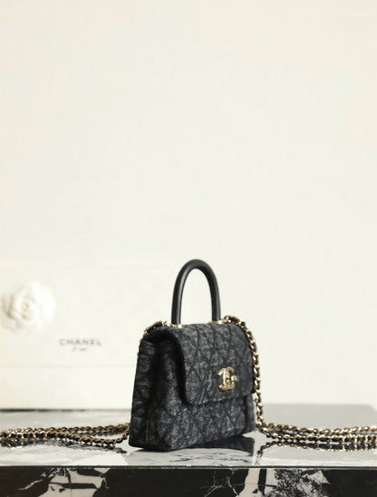 Chanel 2026 Coco Top Handle Bag 14.5cm Black Denim Leather 352687