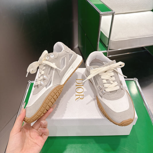 CD Tech Sneakers White Pale Taupe Cowhide Mesh Suede 562671