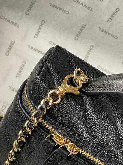 Chanel 2026 V-Shaped Quilted Chain Bag 19.5cm Black Caviar Leather