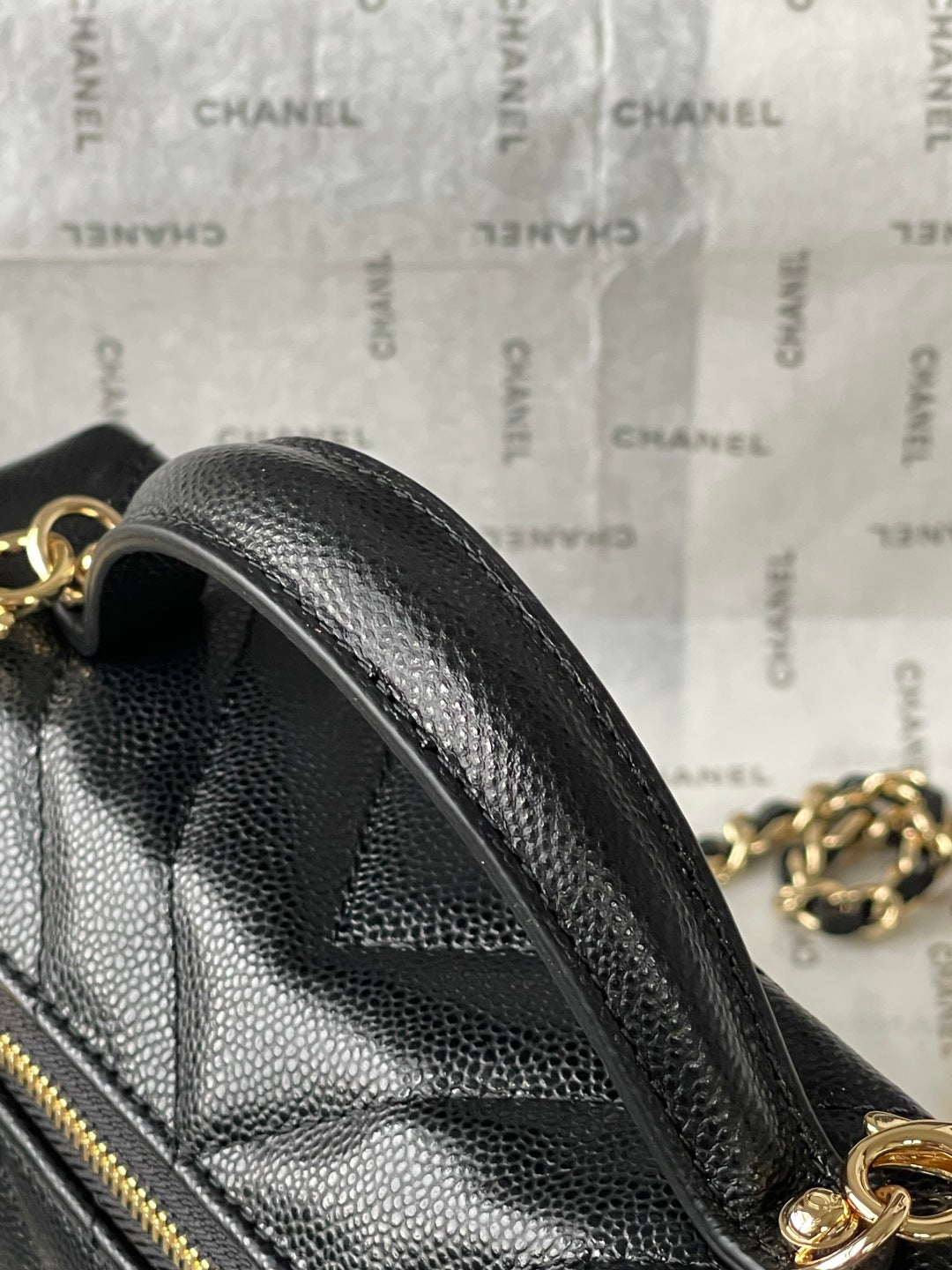 Chanel 2026 V-Shaped Quilted Chain Bag 19.5cm Black Caviar Leather