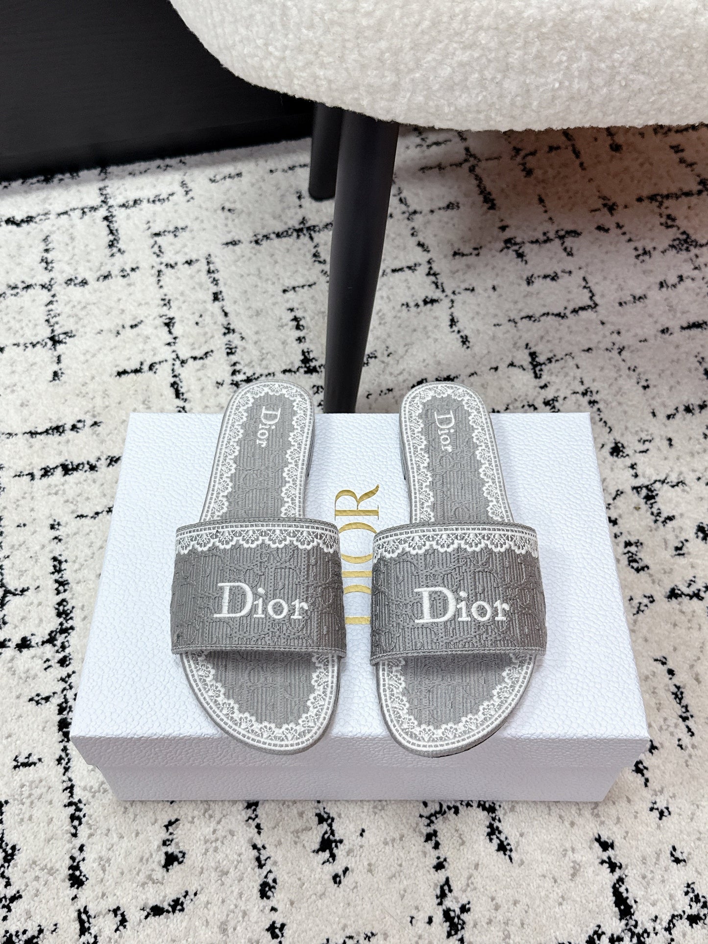 CD 26 Embroidered Slippers Gray Canvas 617080