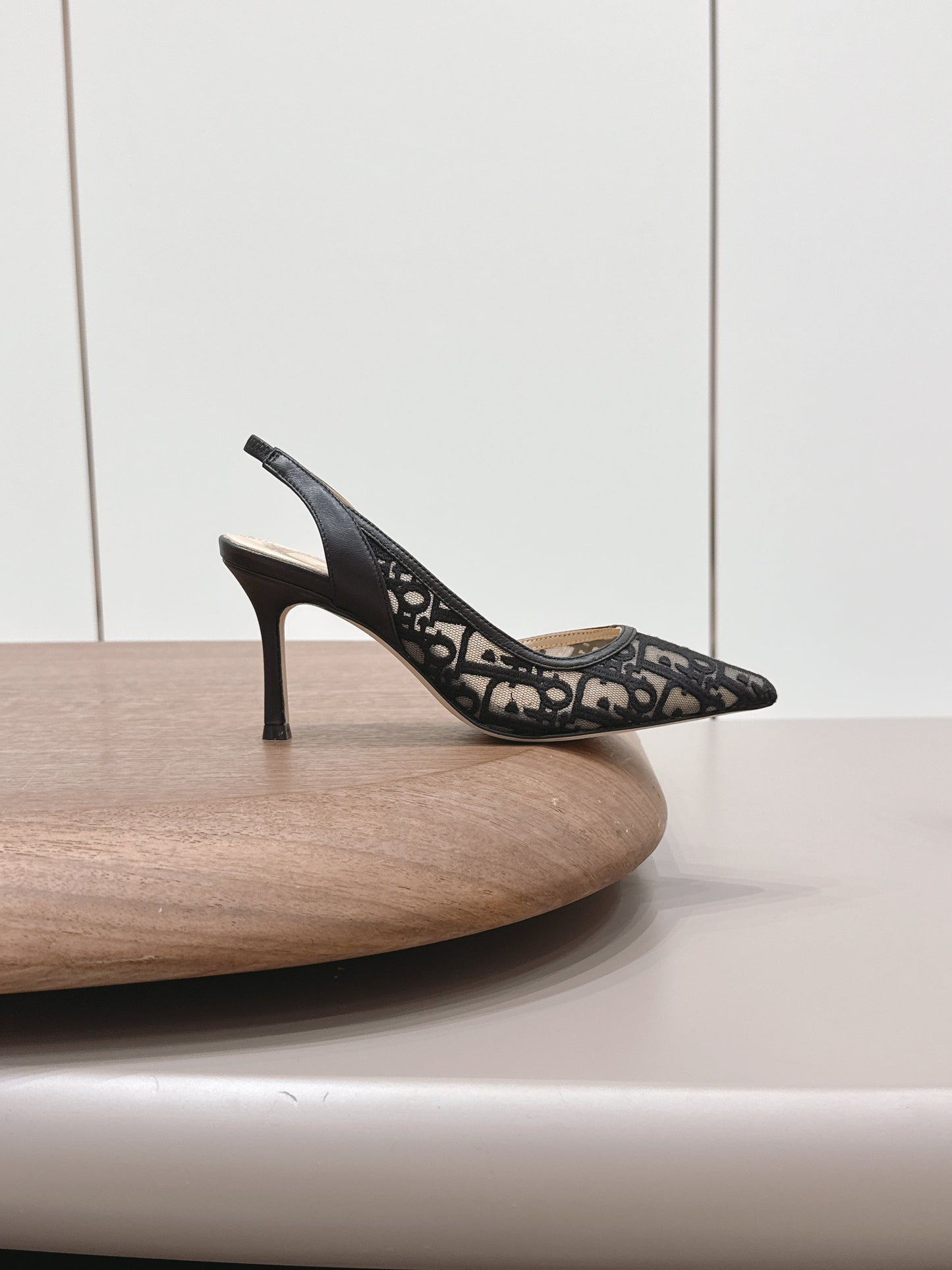 CD 26s Adiorable Slingback Pumps 8cm Black Beige Mesh Sheepskin
