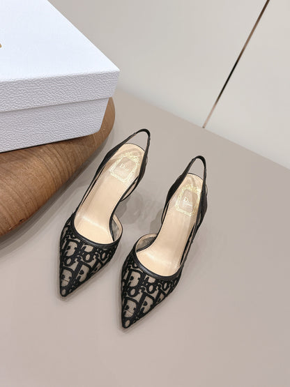 CD 26s Adiorable Slingback Pumps 8cm Black Beige Mesh Sheepskin