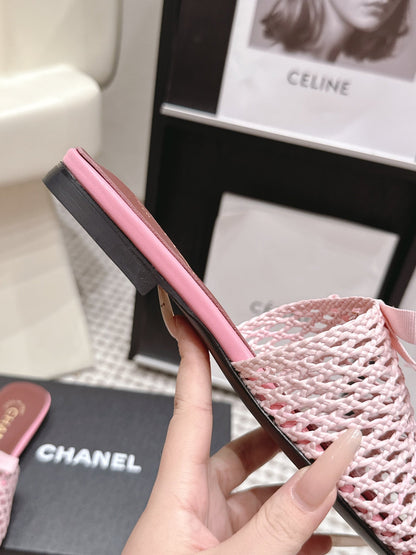 Chanel 26S Pointed-Toe Mules In Light Pink Mesh