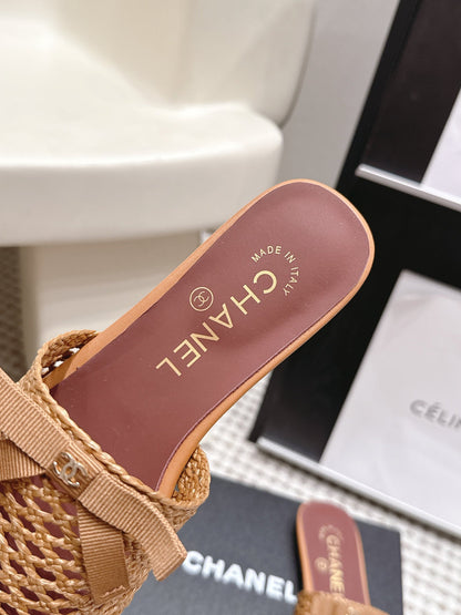 Chanel 26S Pointed-Toe Mules In Camel Brown Mesh