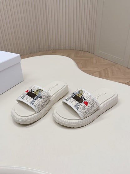 CD 26s  Slippers White Canvas Lambskin 643806