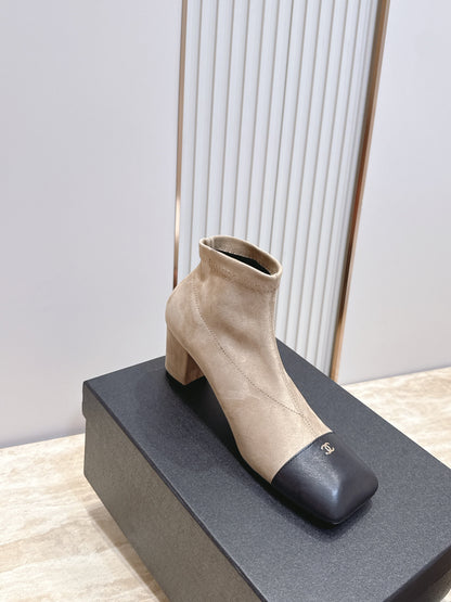 CC Suede Cap-Toe Ankle Boots Black Beige Leather Suede 954086