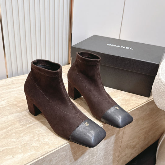 CC Suede Cap-Toe Ankle Boots Coffee Leather Suede 954087
