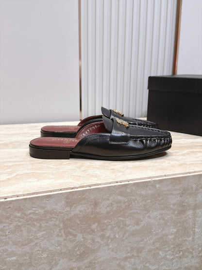 CC 26s Ruffled Mules Black Glossy Sheepskin 992382