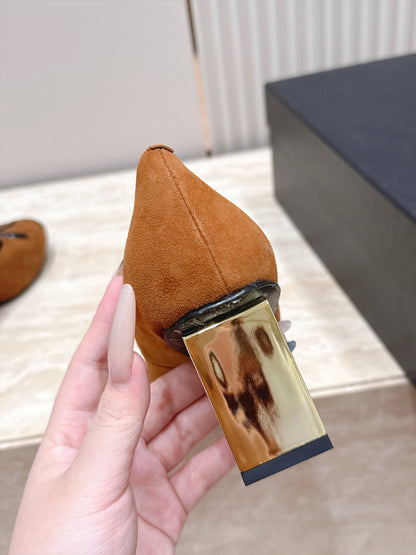 CC 26s Block Heel Pumps 6cm Brown Suede 121622