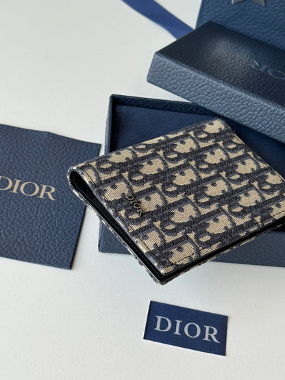 CD Oblique Passport Holder Black Beige Jacquard Cowhide