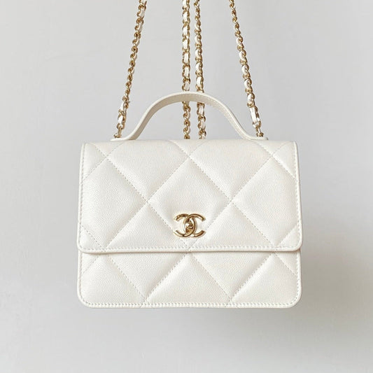 Chanel 25 Bag 18cm White Lambskin