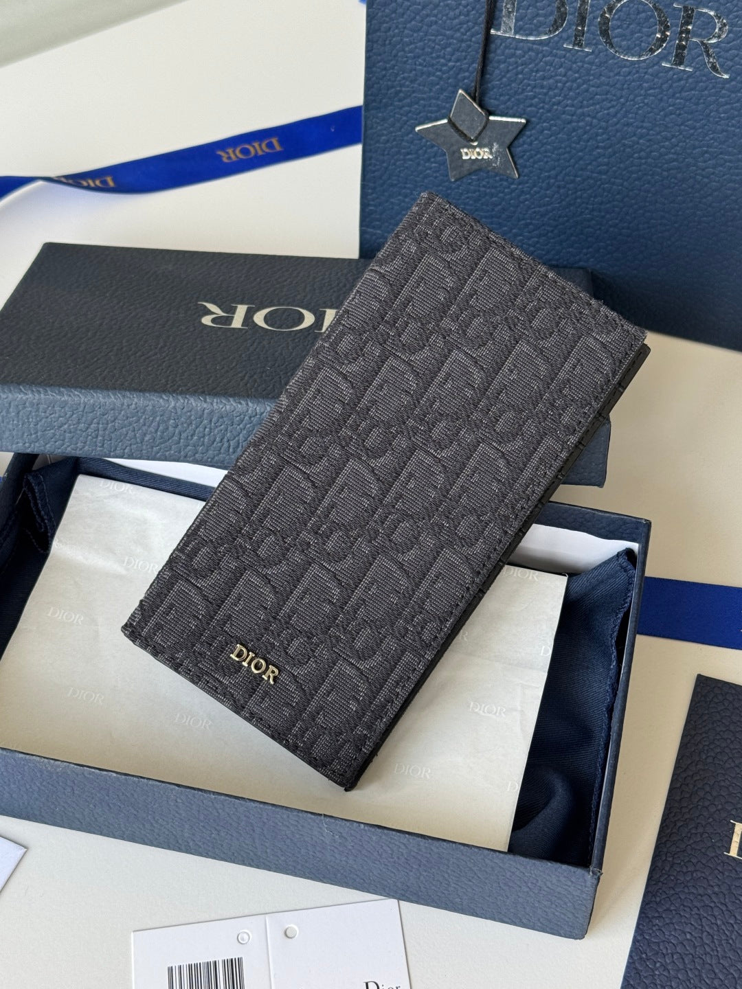 CD Long Vertical Wallet  Black Jacquard Cowhide